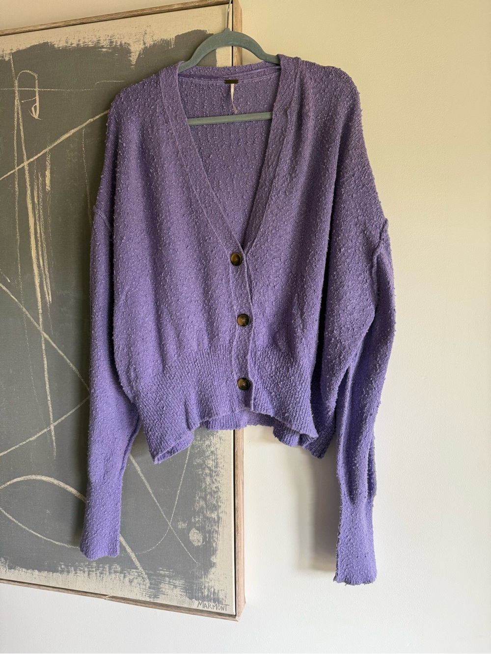 Free People Lavender Textured V-Neck Button Cardigan
